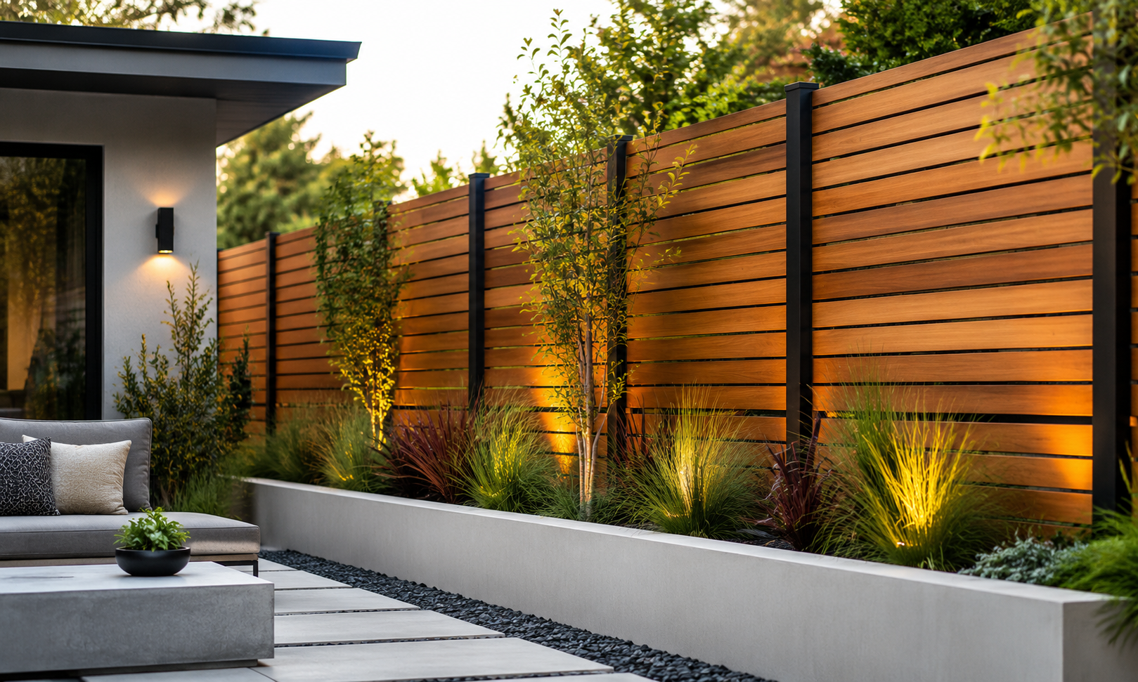 Horizontal wood fence detail